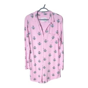 The Cat’s Pajamas‎ ‘Queen Bee’ Nightshirt (Pink) Pima Cotton Button Down Sz Med